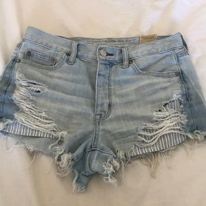 Distressed denim shorts